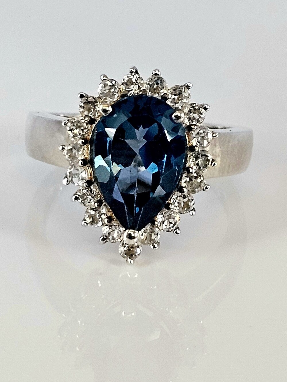 Genuine London Blue Topaz & White Topaz Ring Sterling Silver Size 7!